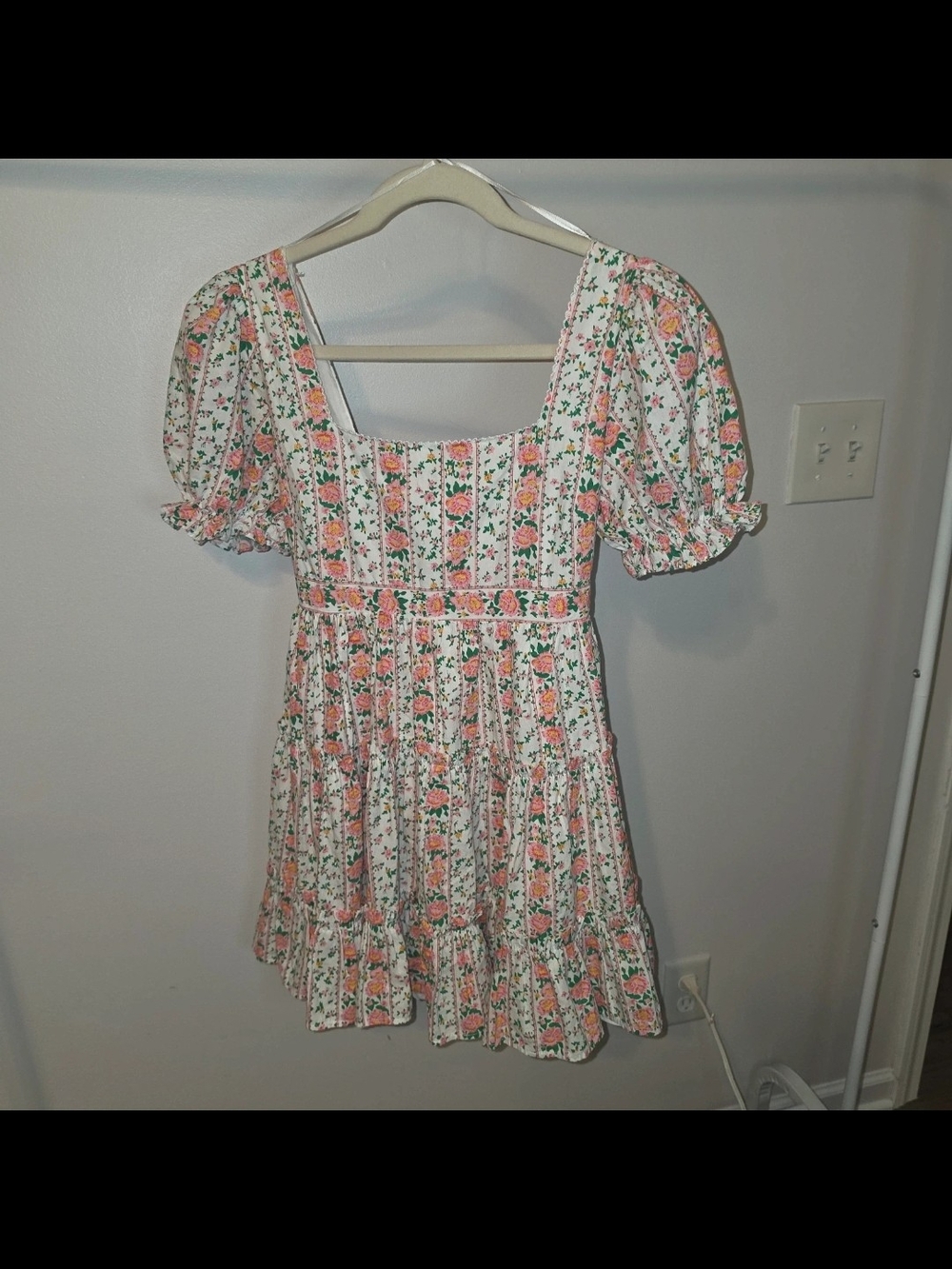 Floral Square-Neck Mini Dress in Peach